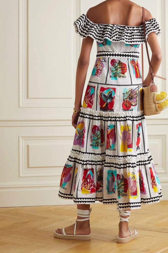 MARY KATRANTZOU Cannes off-the-shoulder tiered printed cotton-blend midi dress 3