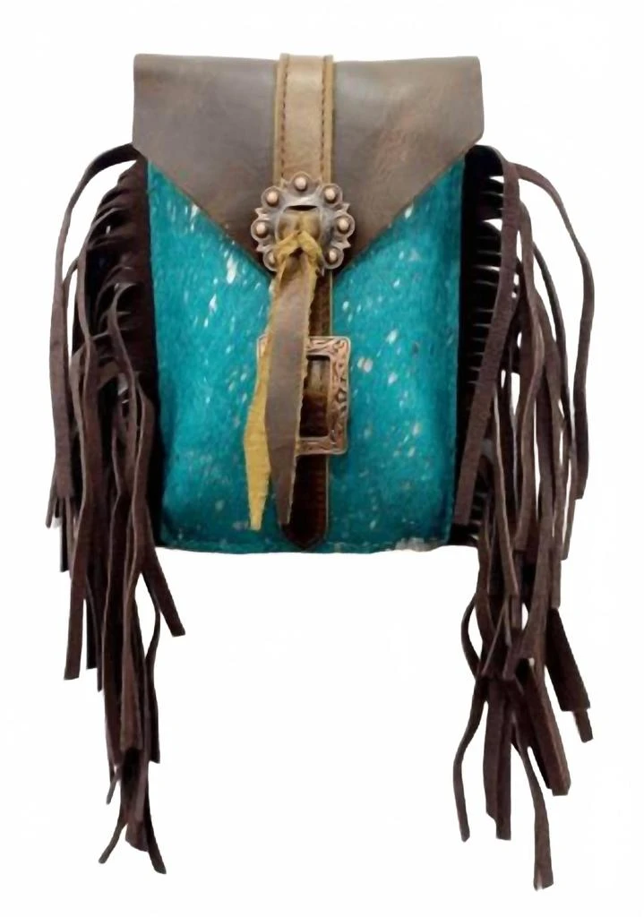 Showman Women
s Hair On Cowhide Saddle Bag In Acid Wash Teal