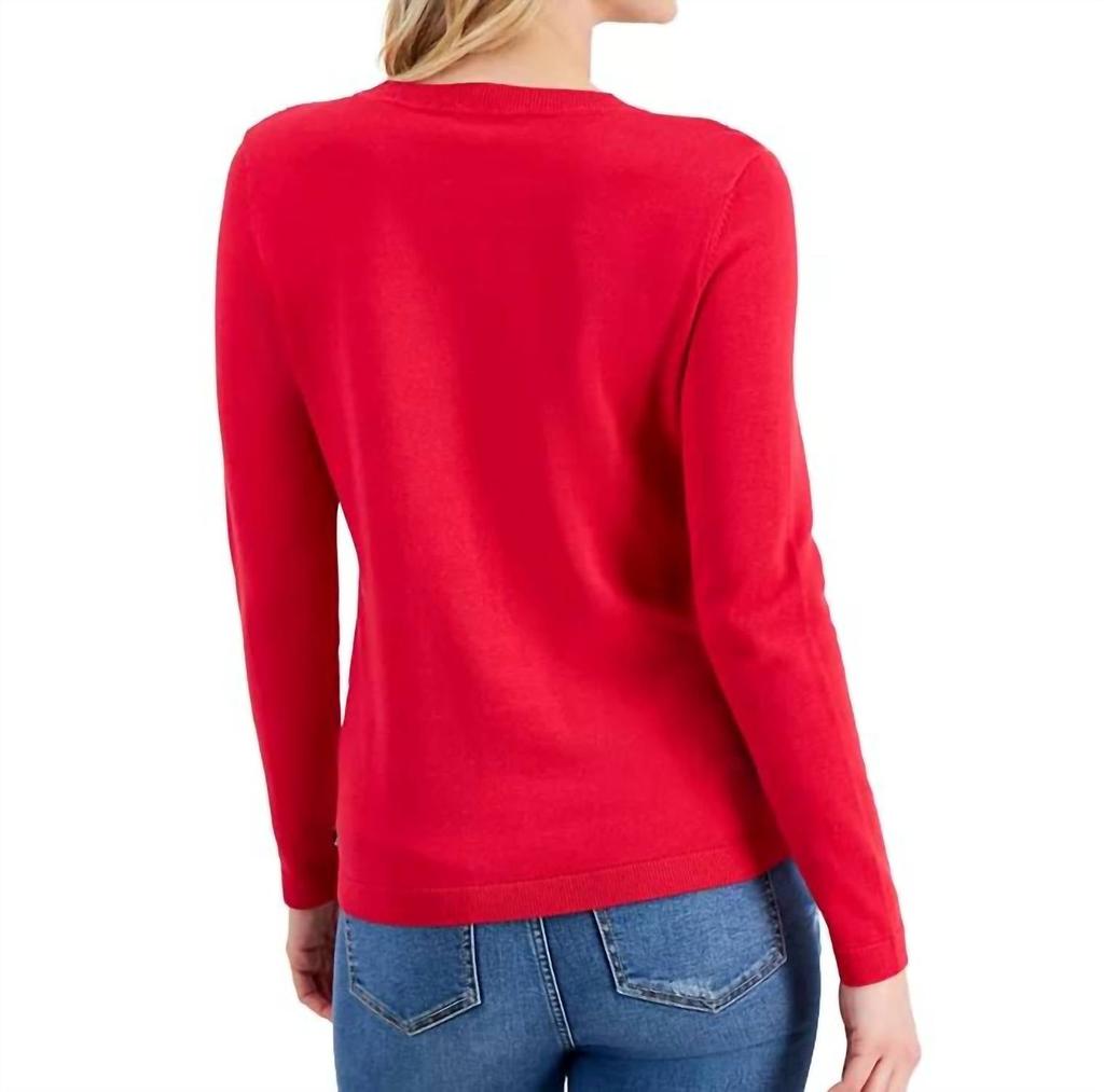 Nautica Women's Cotton Circle Link Crewneck Sweater In Red