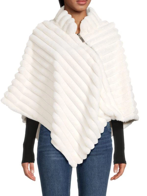 BELLE FARE Quilted Faux Fur Asymmetric Poncho 1