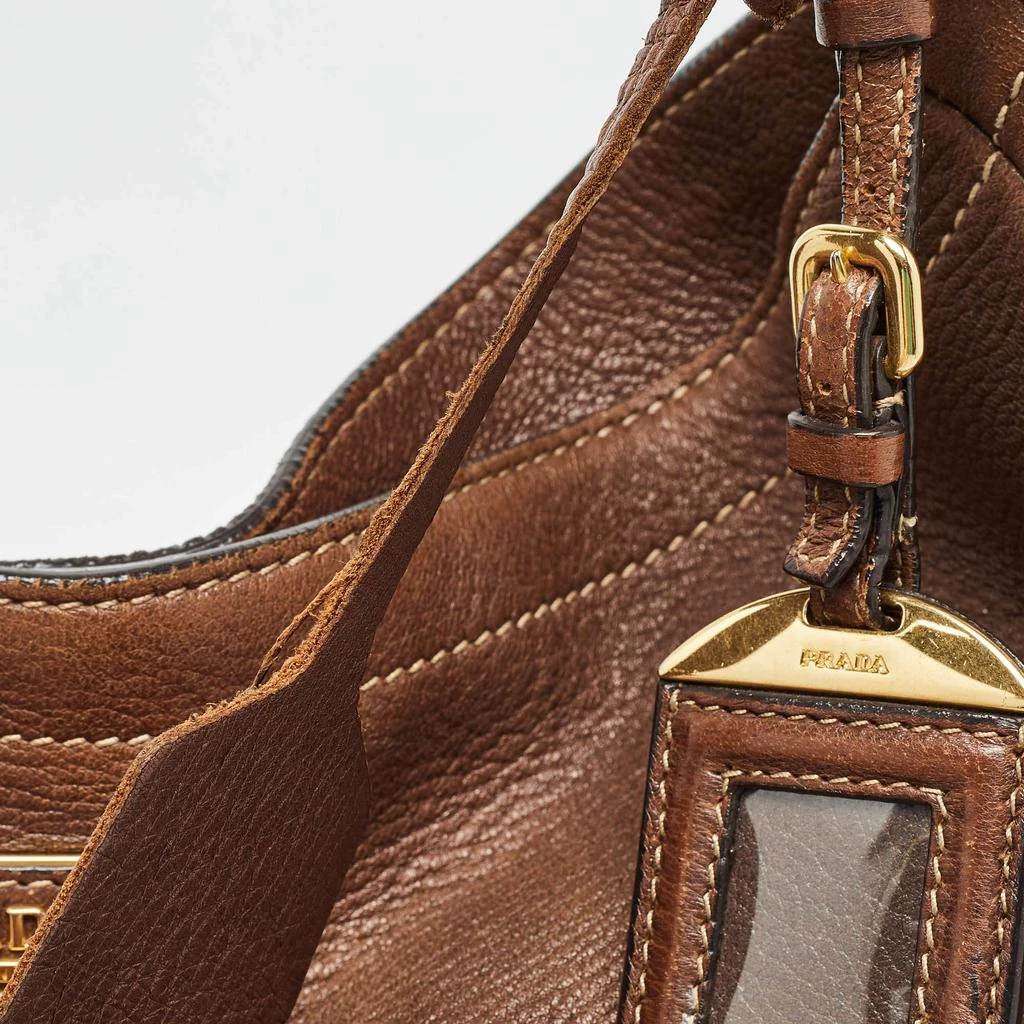 Prada Prada Brown Cervo Leather Side Zip Hobo 6