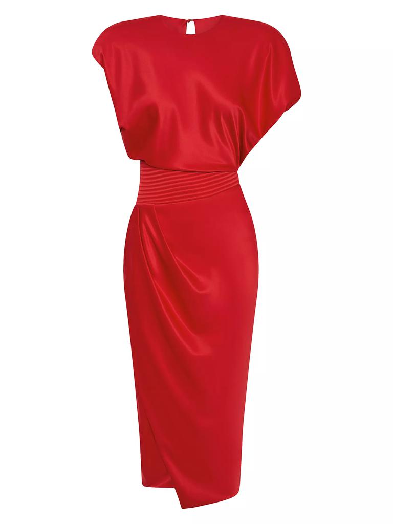 Zhivago Bond Satin Pleated Asymmetric Midi-Dress