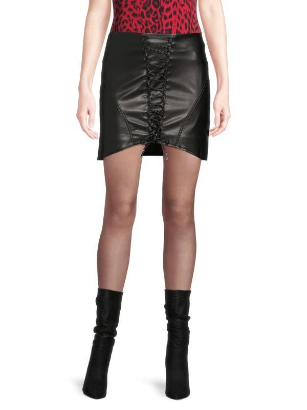 RTA Lace Up Faux Leather Mini Pencil Skirt 1