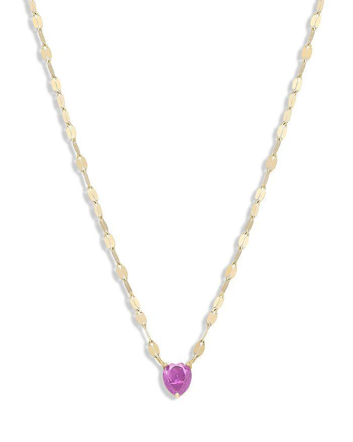 LANA 14K Yellow Gold Pink Sapphire Heart Solitaire Pendant Necklace, 16"