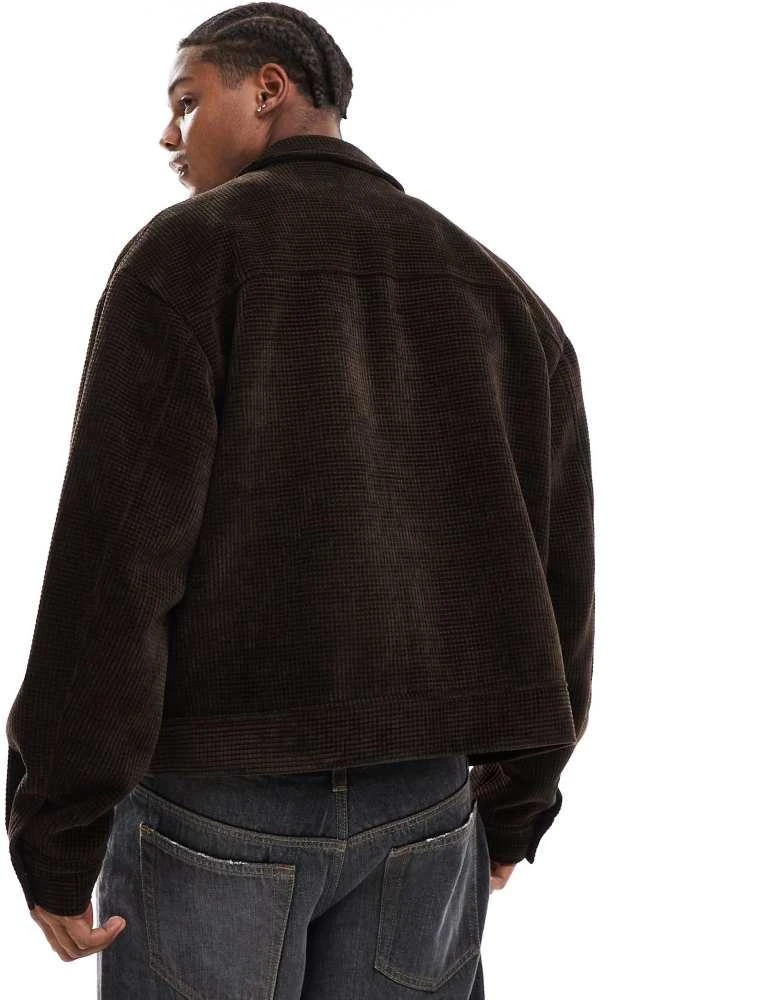 ASOS ASOS DESIGN boxy waffle harrington jacket in brown 4