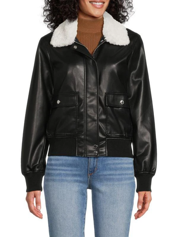 Shop Faux Fur Trim Faux Leather Jacket on Sale at BeyondStyle