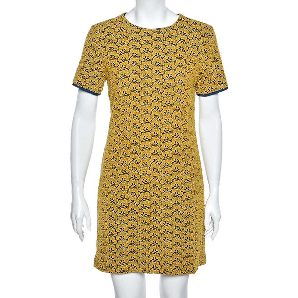 Diane von Furstenberg Diane von Furstenberg Yellow Lace Contrast Lined Shift Dress M 1