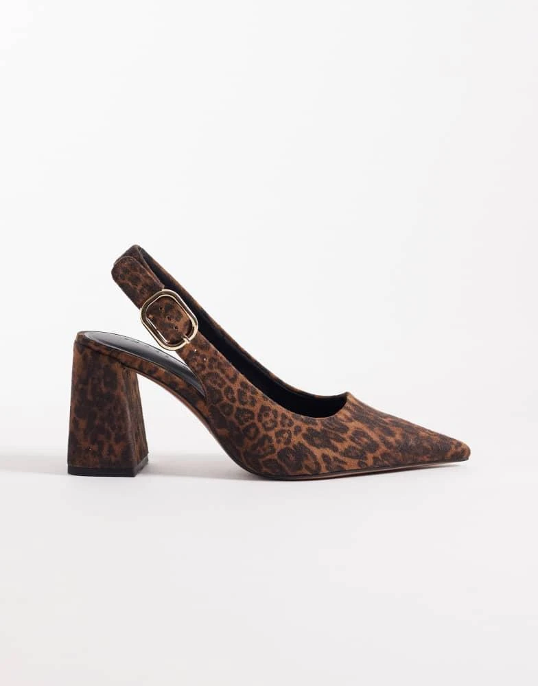 Asos Design Wide Fit ASOS DESIGN Wide Fit Surrey slingback mid block heels in leopard suedette
