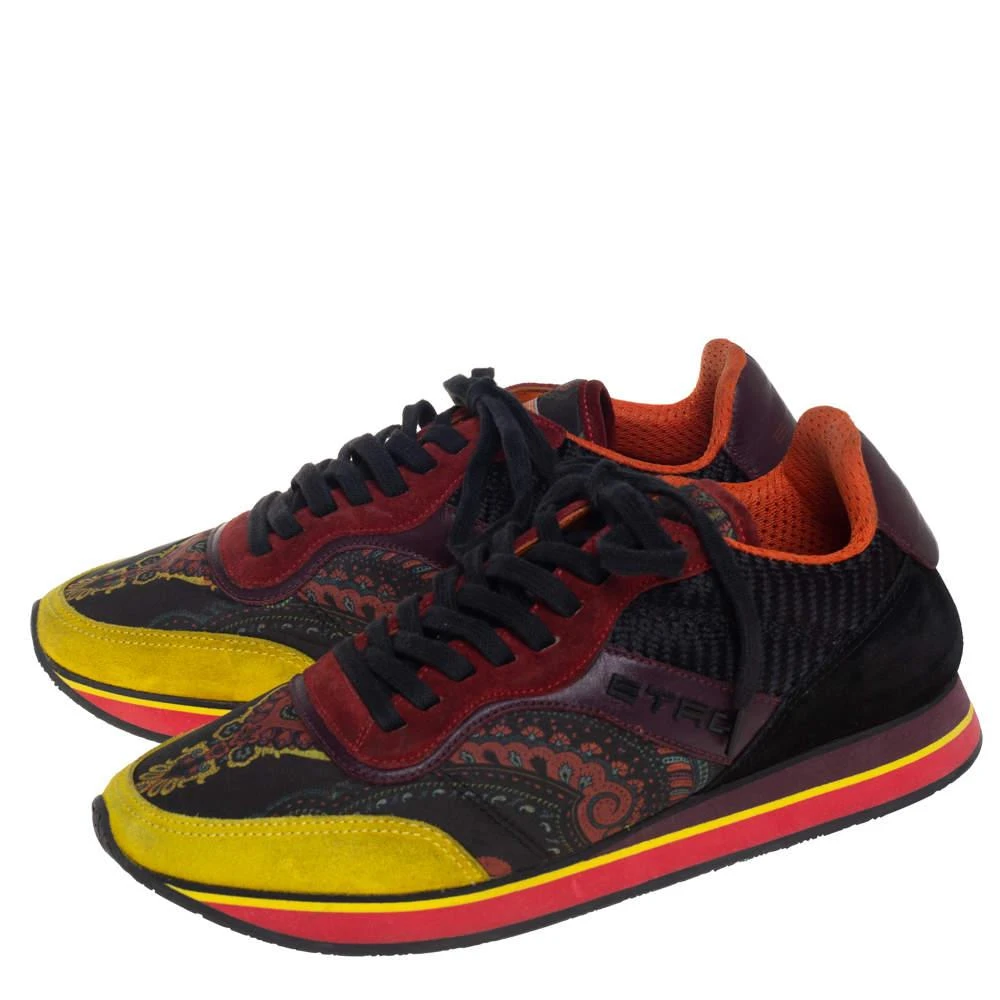 ETRO Etro Multicolor Paisley Fabric And Suede Lace Up Sneakers Size 38 4