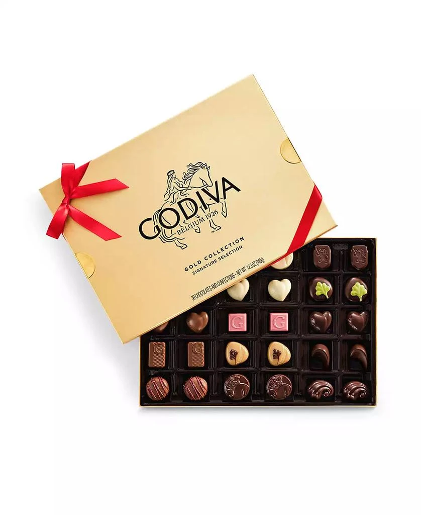 Godiva Assorted Chocolate Gold Gift Box with Red Ribbon, 30 Piece