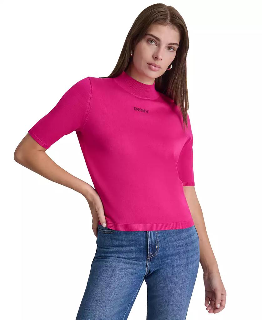 DKNY Petite Mock-Neck Embellished-Logo Sweater