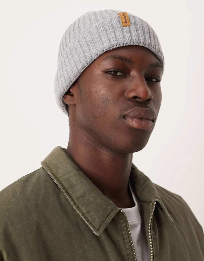 Timberland Timberland Rib knit beanie in medium grey heather 3