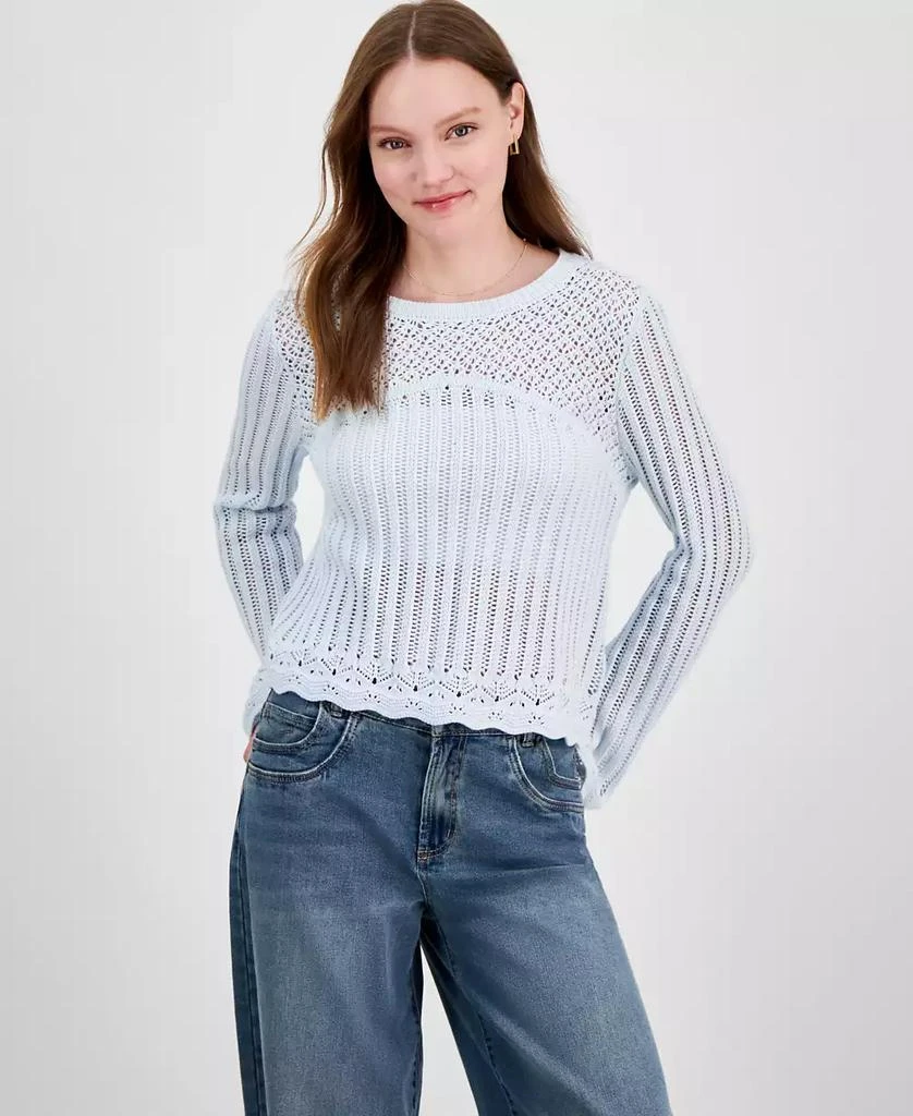 Hooked Up by IOT Juniors' Long-Sleeve Pointelle Sweater 1