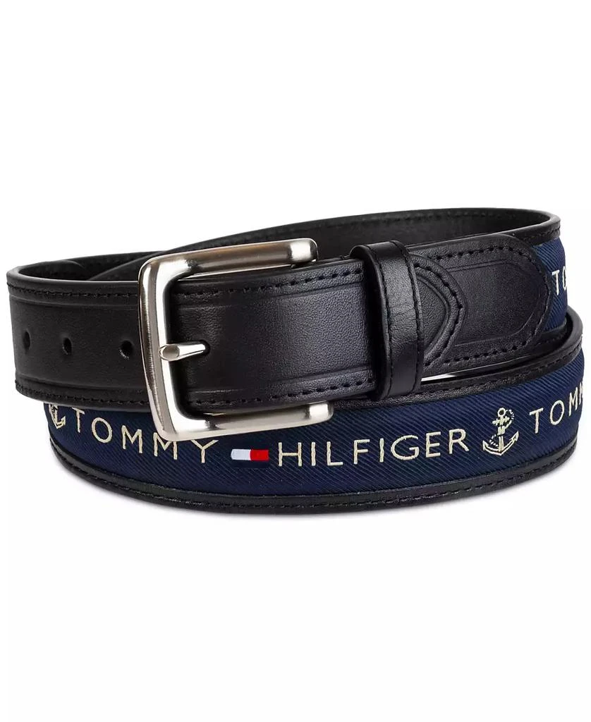 Tommy Hilfiger Men's Tri-Color Ribbon Inlay Leather Belt 5