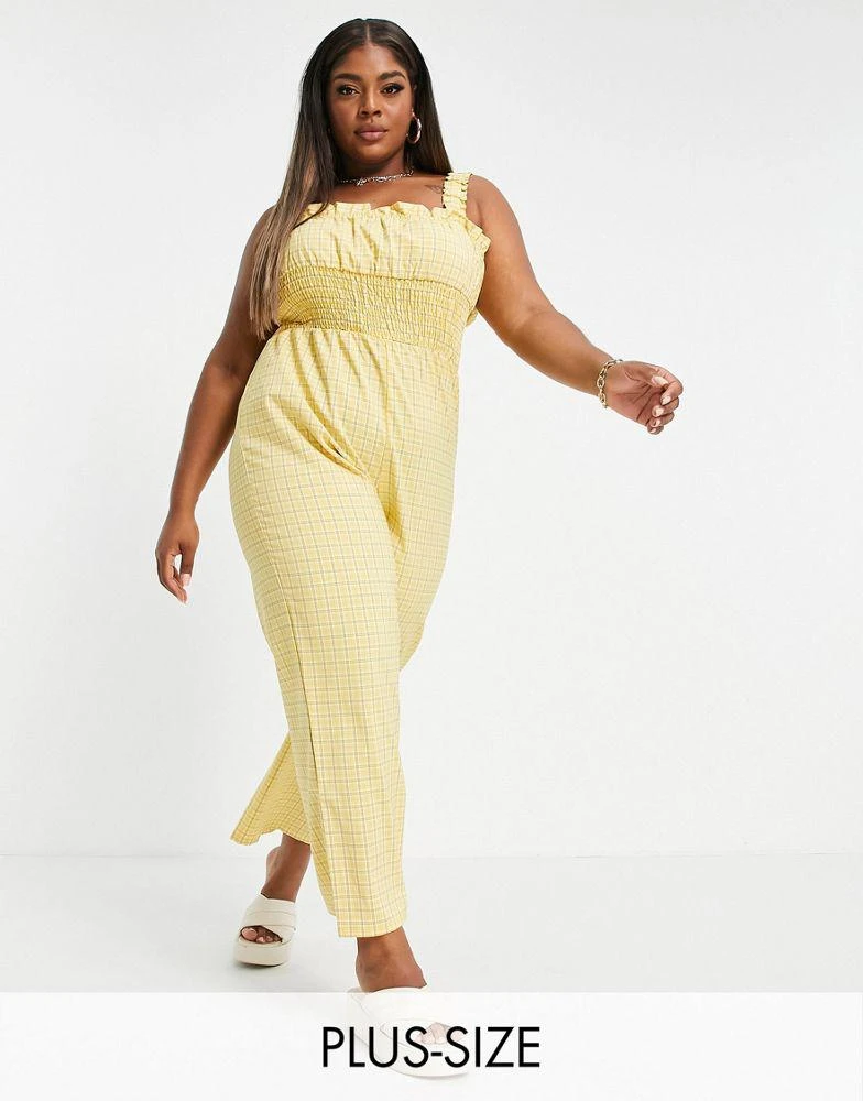 Fashion Union Plus Fashion Union Plus shirred waist wide leg jumpsuit in check