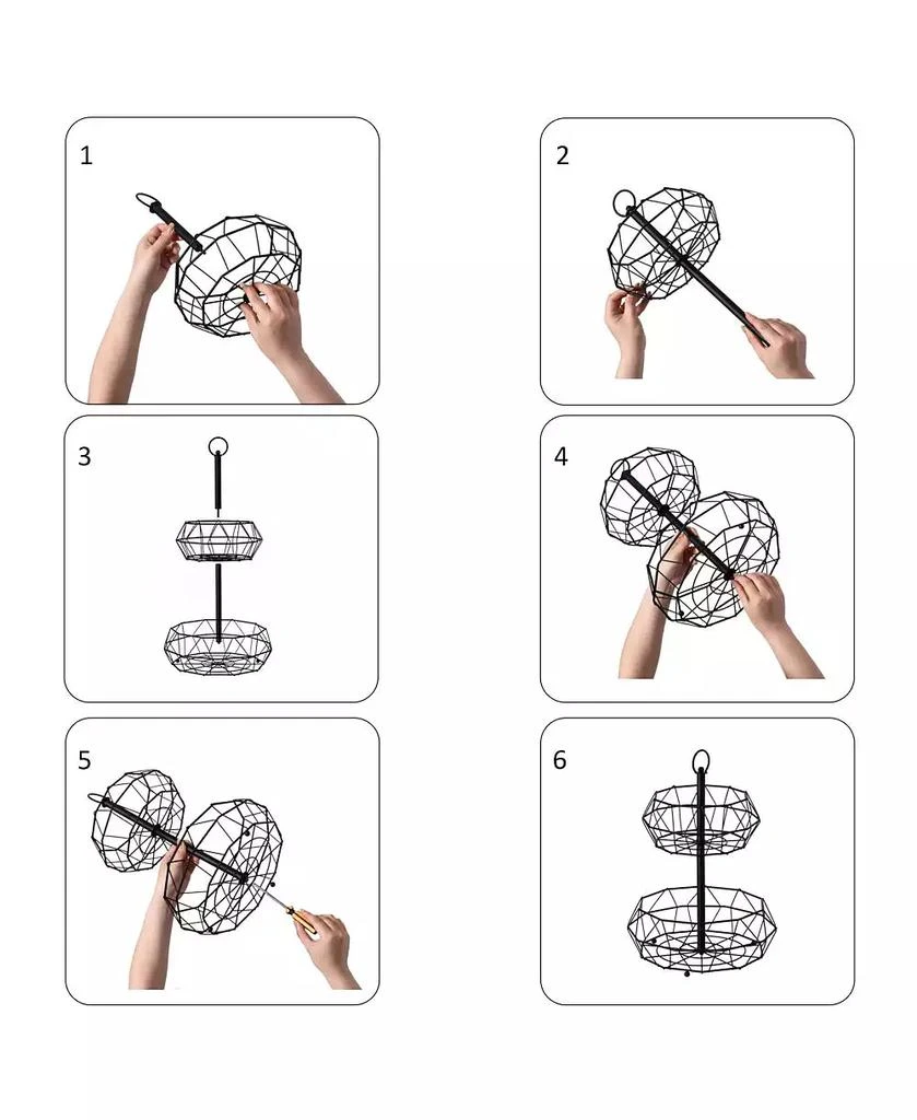 Basicwise 2 Tier Free Standing Countertop Fruit Basket for Kitchen | Detachable Carbon Steel Stable Fruit Storage Organizer for Breads, Snacks, and Vegetable, Black 4