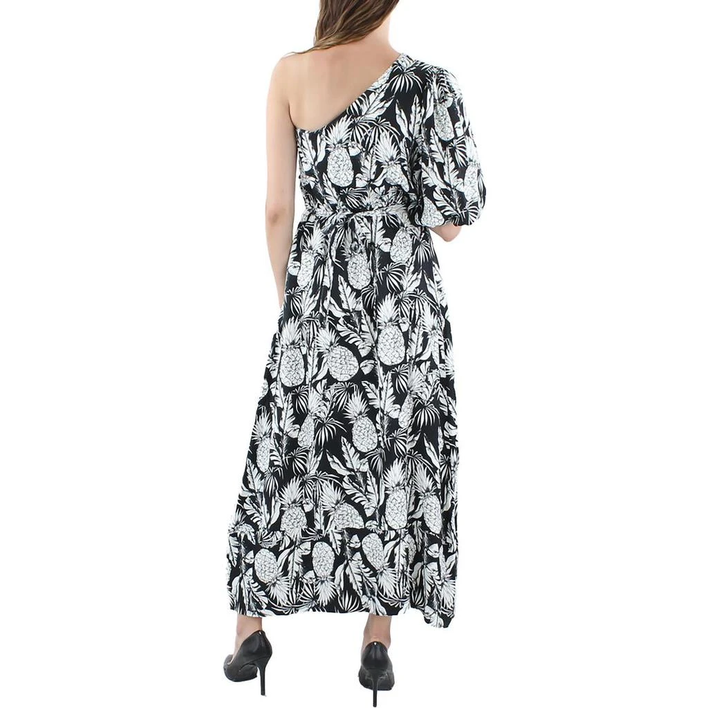 Tahari Pineapple Womens Linen Blend One Shoulder Maxi Dress 2