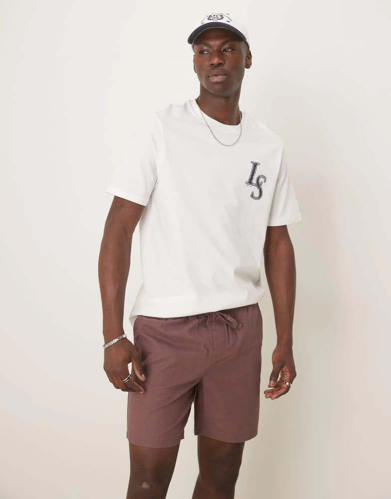 ASOS ASOS DESIGN slim mid length linen blend shorts in brown 1