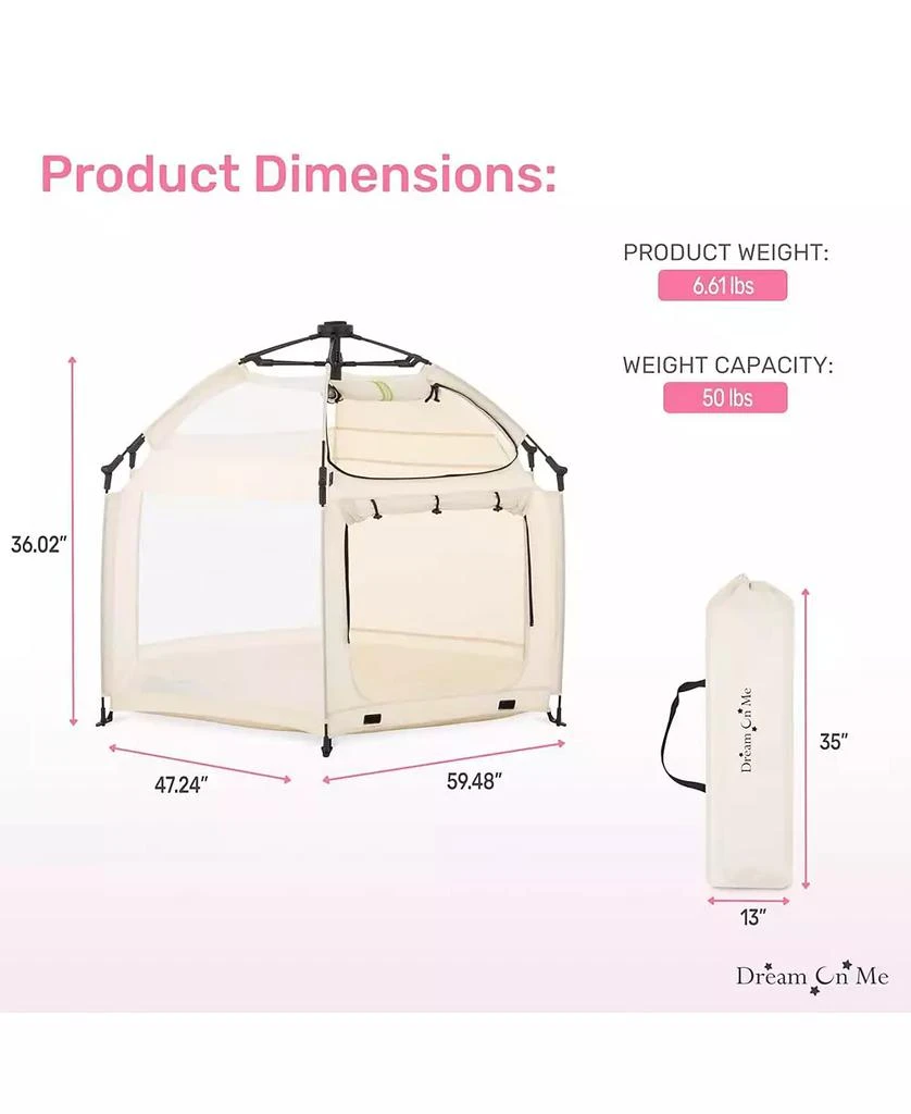 Dream On Me Baby Pop-Up Children Playpen, Instant One-Hand Open
Fold, Breathable Mesh Sides, Zipper Gate
Travel Carry Bag 4