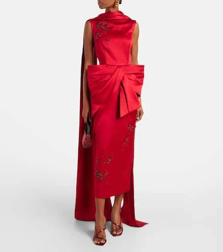 Erdem Draped bow-detail embellished satin gown 2