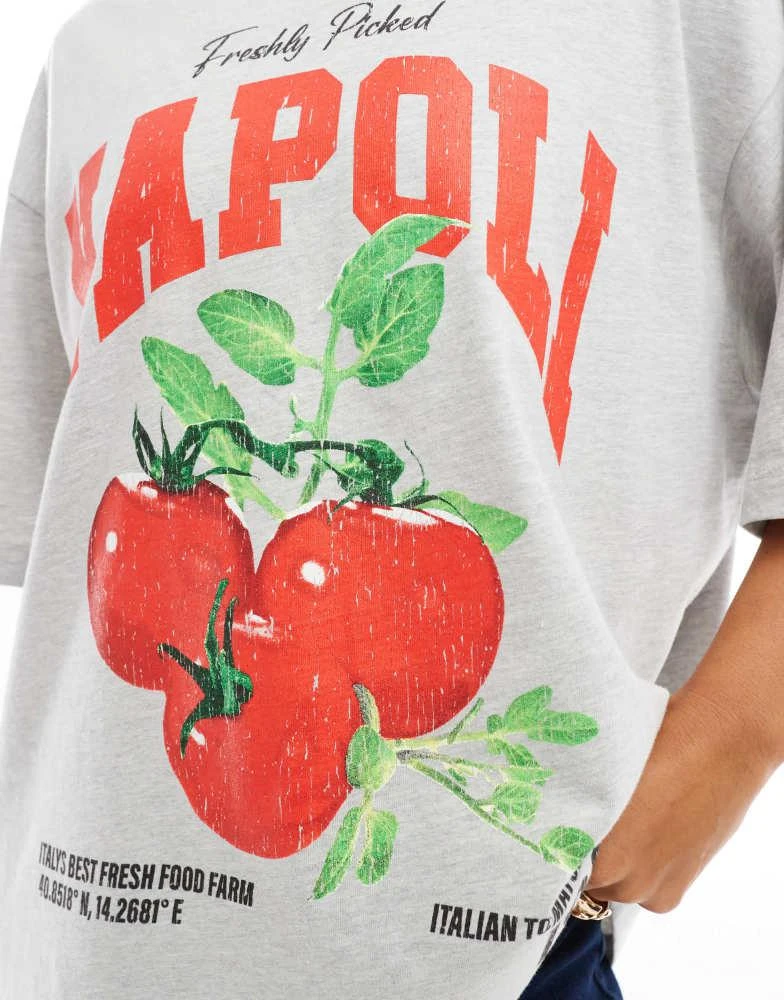 ASOS ASOS DESIGN oversized t-shirt with napoli tomato graphic in ice marl 3