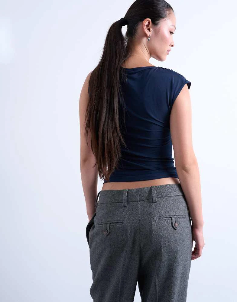 Topshop Topshop ruched draped tank in navy 3