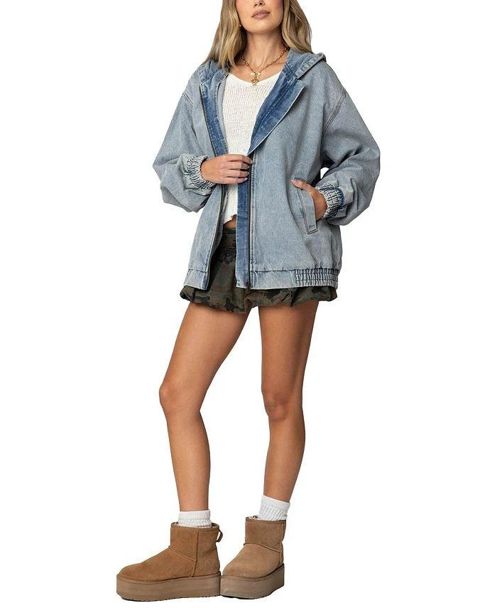 Edikted Hooded Vintage Washed Denim Bomber Jacket 3
