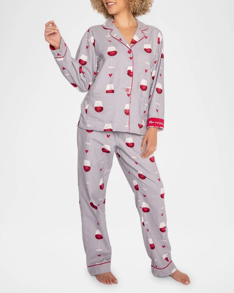 PJ Salvage Rise and Wine Printed Flannel Pajama Set 1
