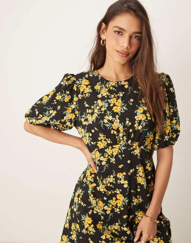 Nobody's Child Nobody's Child Benita midi dress in yellow & black ditsy floral 3