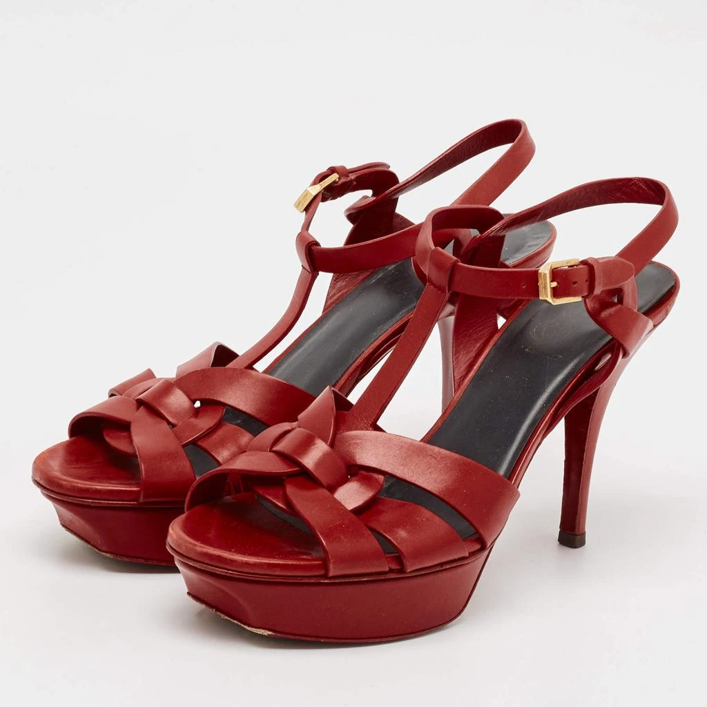 Yves Saint Laurent Saint Laurent Red Leather Tribute Platform Sandals Size 38 2