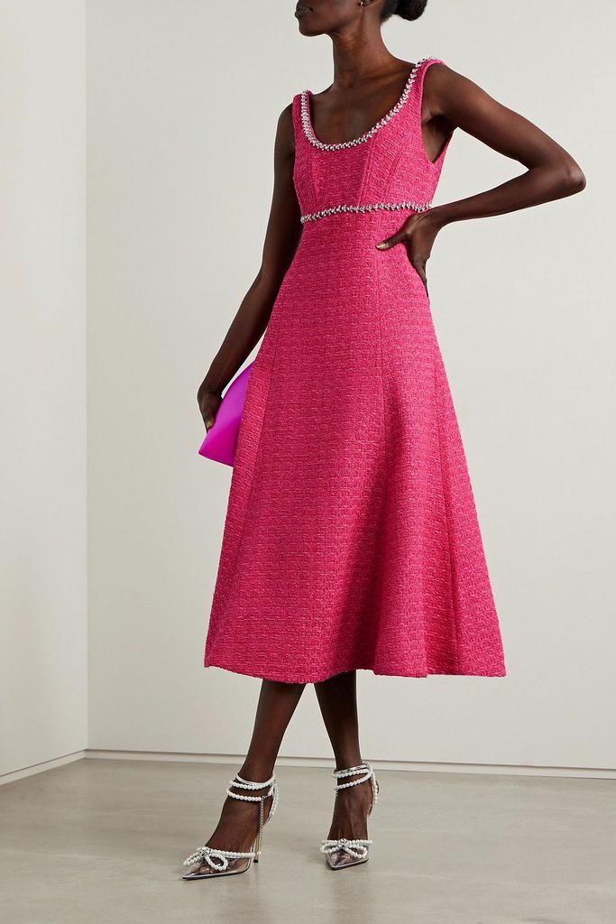 SELF-PORTRAIT Crystal-embellished bouclé-tweed midi dress