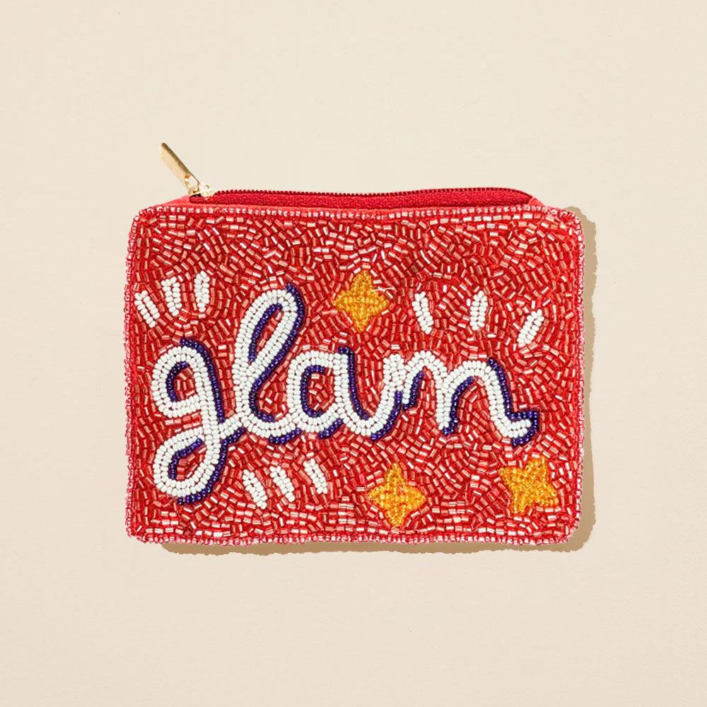 FASHNZFAB GLAM Message Star Pattern Seed Beaded Mini Pouch Bag