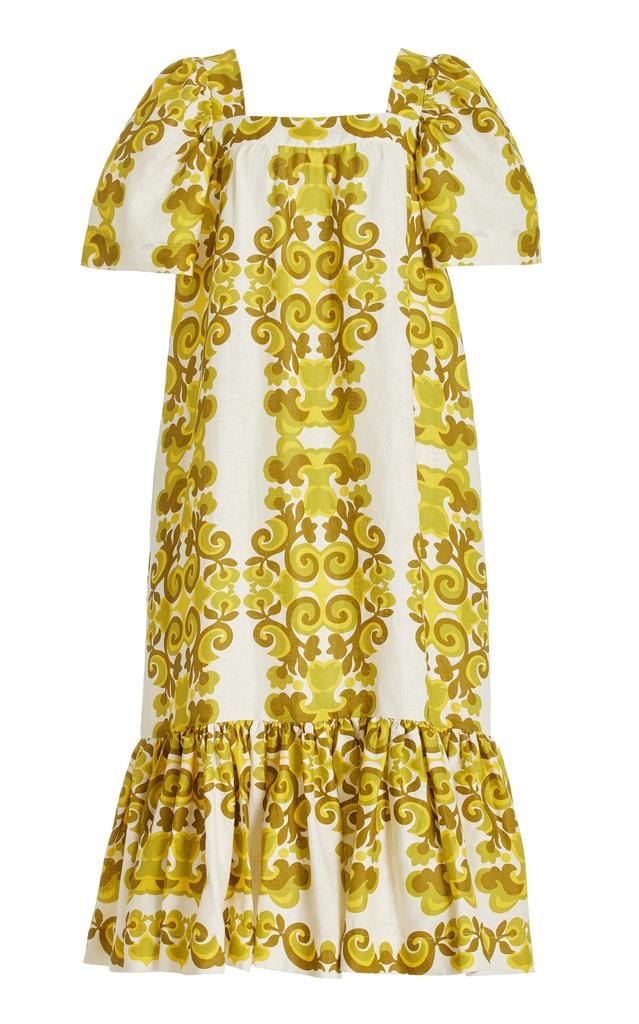 Cara Cara Cara Cara - Chani Printed Linen Midi Dress - Gold - XS - Moda Operandi