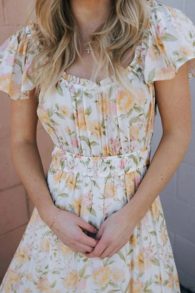 Blu Pepper Floral Ruffle Sleeve Dress In Yellow 4