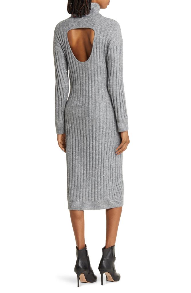 Charles Henry Open Back Rib Turtleneck Sweater Dress