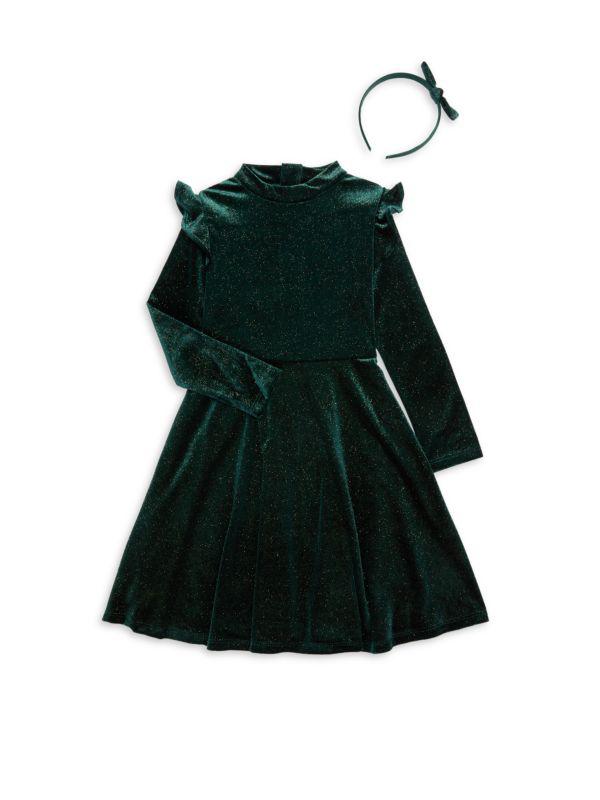 Pippa & Julie Girl's Claire 2-Piece Shimmer Dress & Headband Set