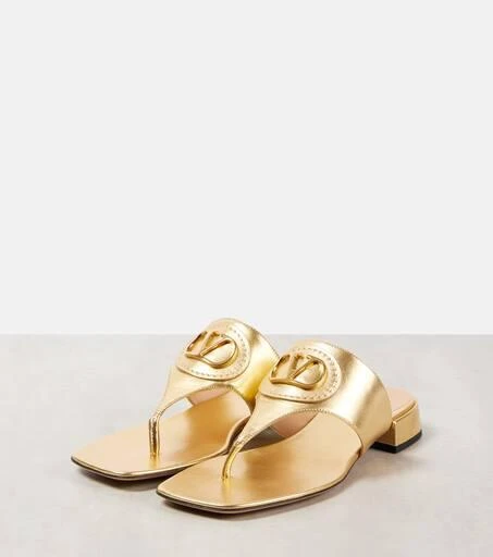 Valentino VLogo Signature metallic leather thong sandals 4