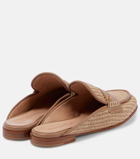Gianvito Rossi Florio Marbella leather-trimmed raffia mules