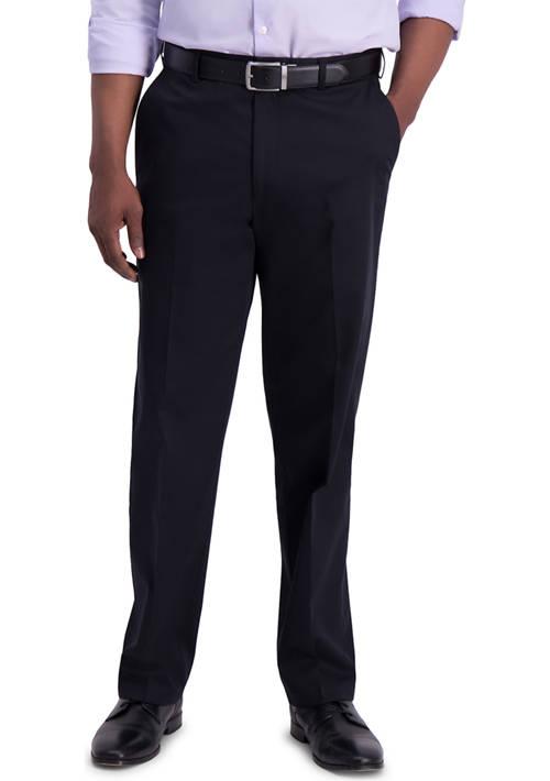 Haggar Mens Iron Free Premium Khaki Classic Fit Flat Front Hidden Comfort Waistband Casual Pants