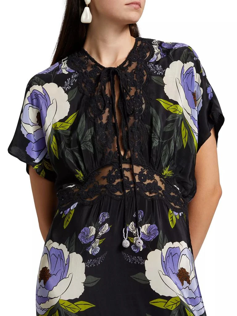 Farm Rio Soft Garden Laces Short-Sleeve Maxi Dress 6