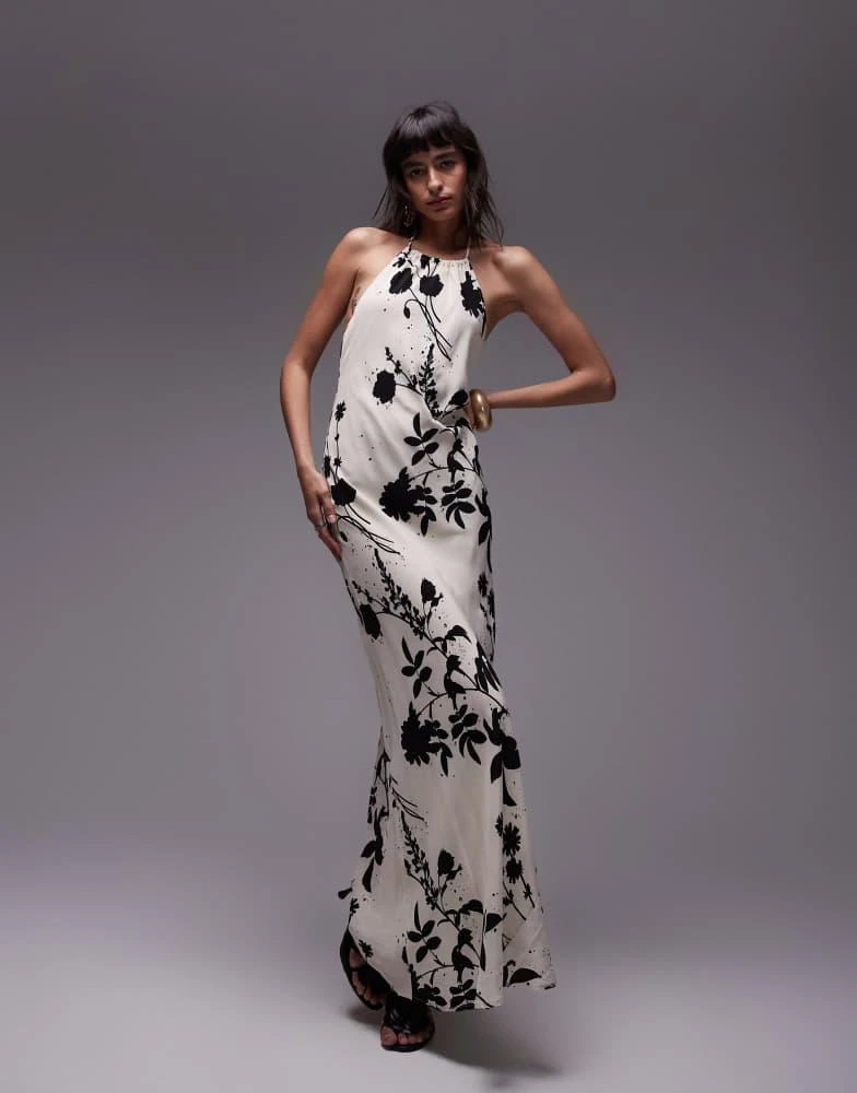 slim fit dress slacks Maya Floral Embroidered Halter Neck Maxi Dress – Maya Deluxe main image 0