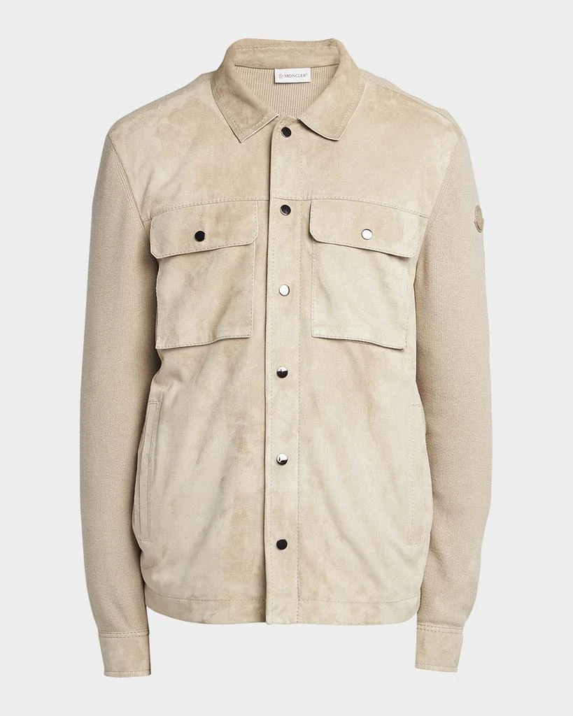 Moncler Men's Knit Overshirt with Lamb Suede 1