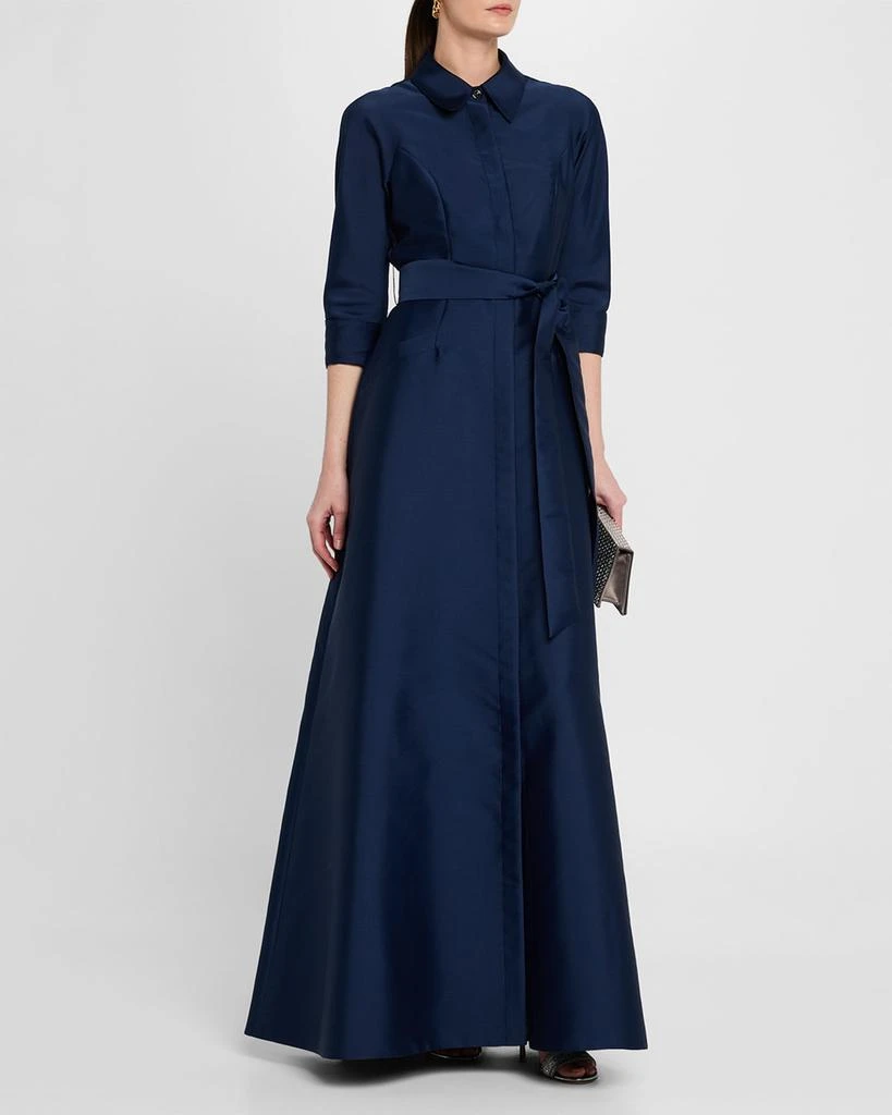 Teri Jon Belted 3/4-Sleeve Mikado Shirt Gown 4