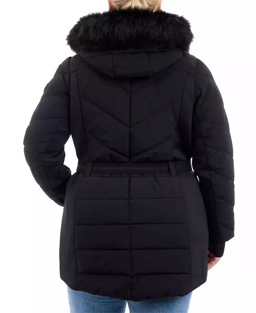 Michael Kors Plus Size Belted Faux-Fur-Trim Hooded Puffer Coat 2