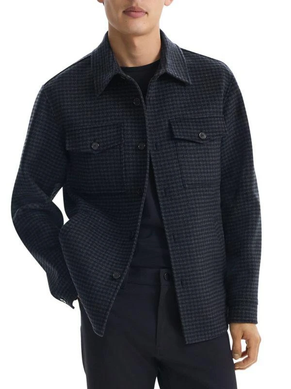 Theory Houndstooth Wool-Cashmere Shirt Jacket 1