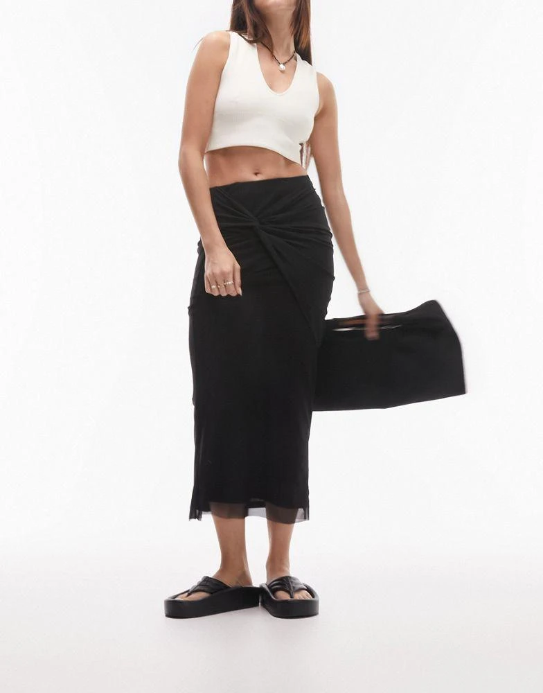 Topshop Topshop knot detail midi skirt in black 1