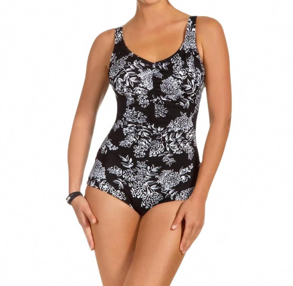 Shape Solver Queens Lace Girl Leg One Piece Swimsuit In Sol Black And White 1