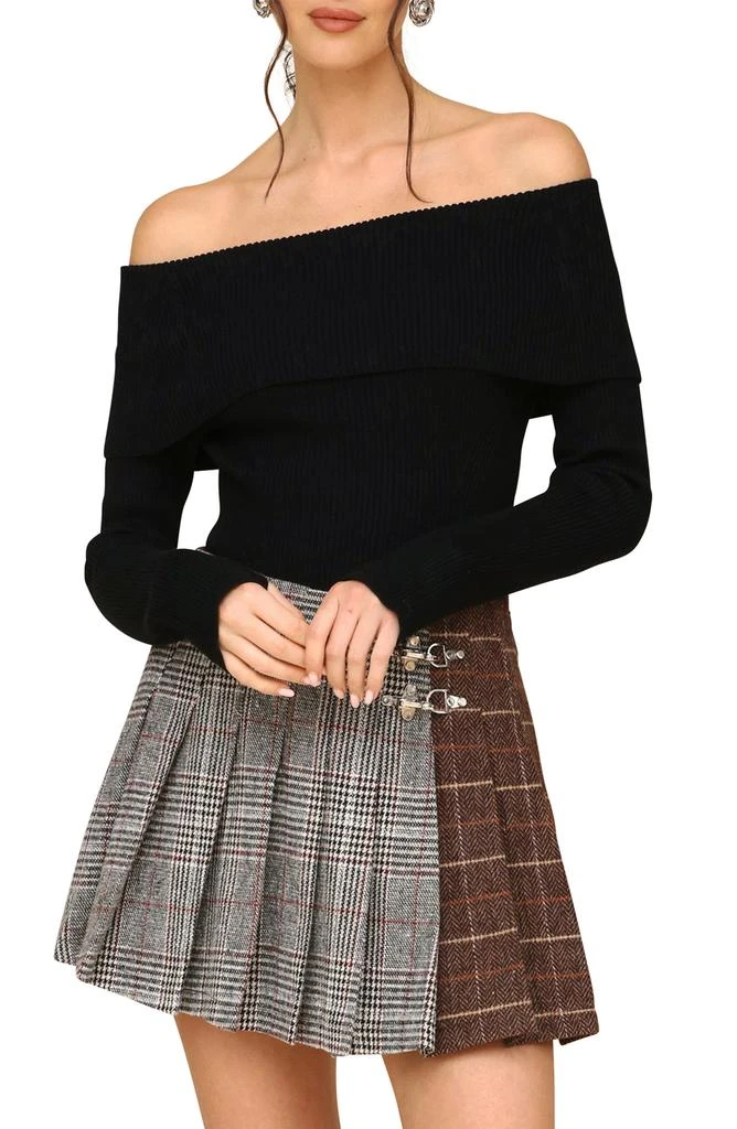 Avec Les Filles Rib Foldover Off the Shoulder Sweater Bodysuit 7