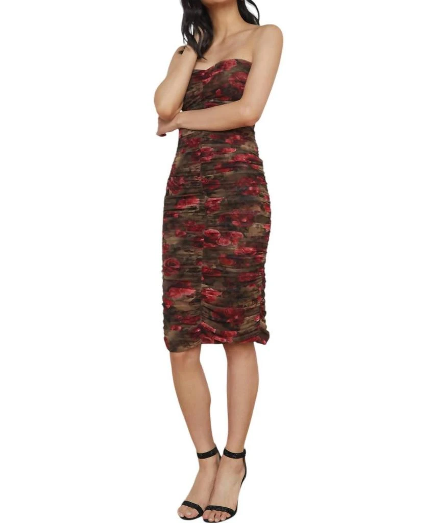 L'Agence Floral Cheetah Caprice Midi Dress In Army/pink 4