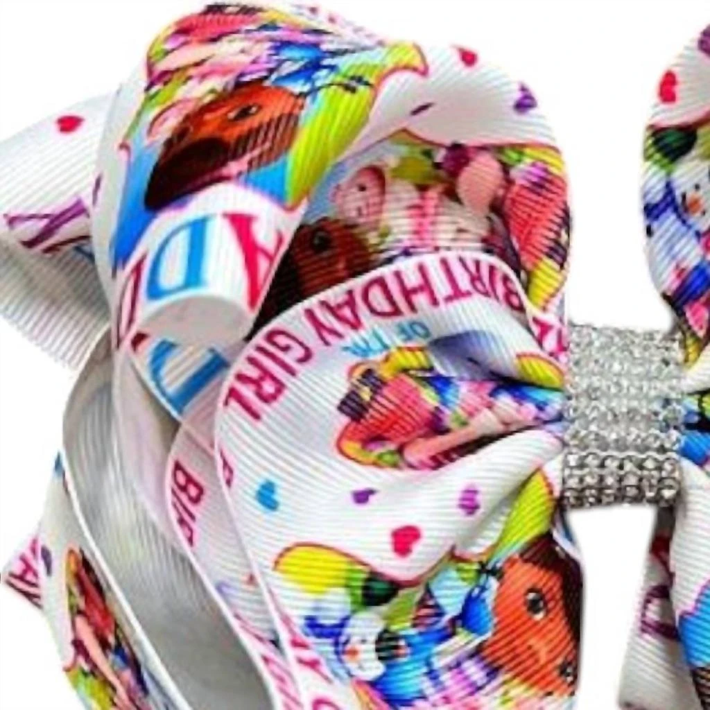 Kids Charm Kids Charm - Girls Birthday Print Hair Bow with Rhinestone Center 2